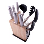 Set de utensilios de acero inoxidable y silicón con  cuchillos de acero inoxidable 10 pzas.